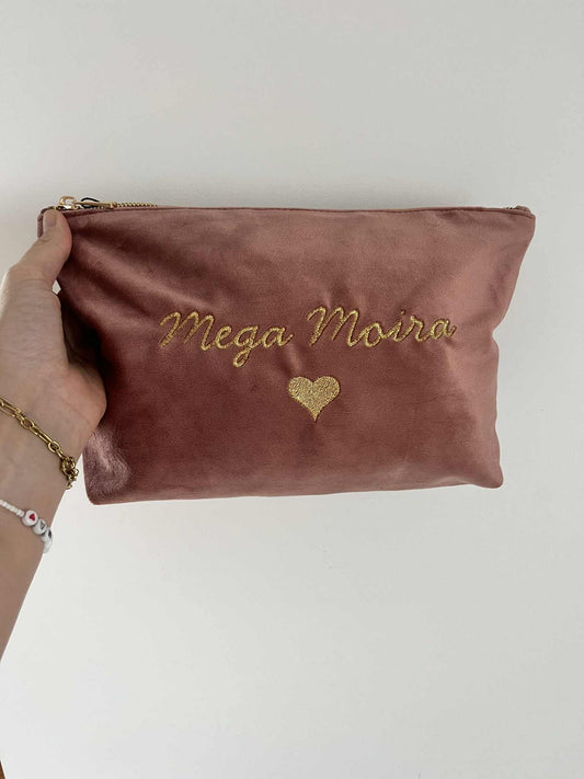 Gepersonaliseerde velvet tas roze of blauw