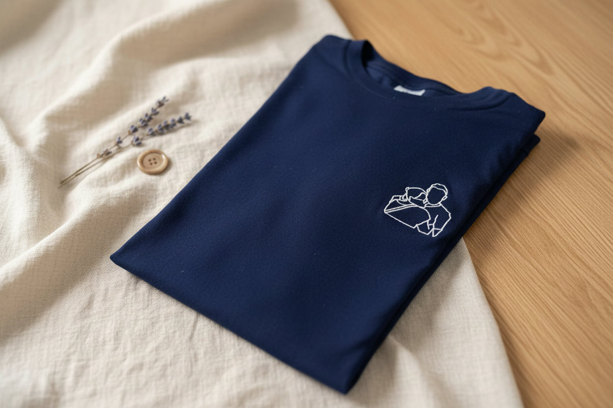 Gepersonaliseerd unisex T-shirt met borduurwerk op linker borst