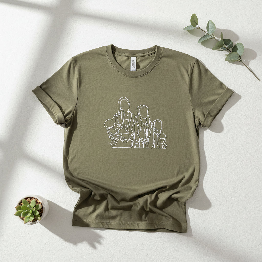 Gepersonaliseerd unisex T-shirt met lijntekening GROOT