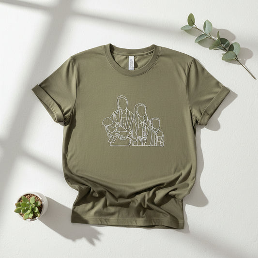 Gepersonaliseerd unisex T-shirt met lijntekening GROOT