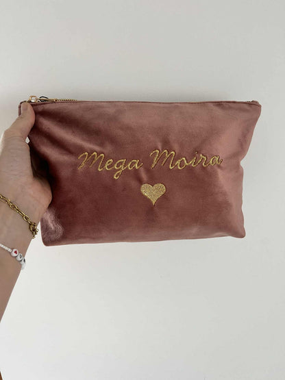Gepersonaliseerde velvet tas roze of blauw