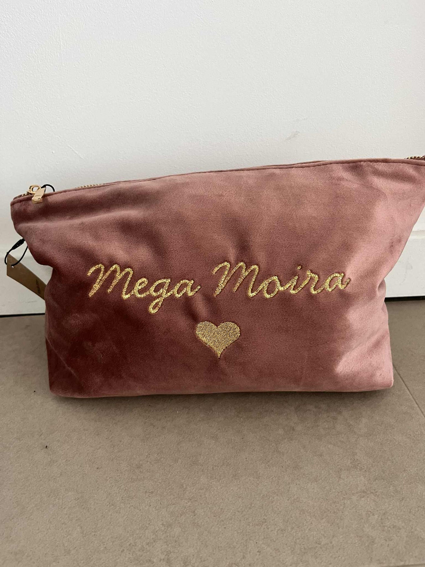 Gepersonaliseerde velvet tas roze of blauw